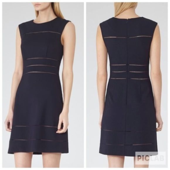 Reiss Neva Open Stitch Navy Sheath Dress - Picture 1 of 7